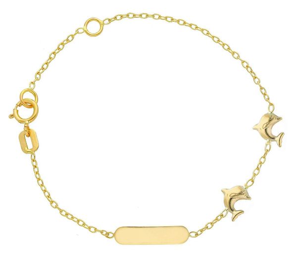 Imagen de Pulsera Delfín oro amarillo 18k | Tag personalizado | 14,5 cm