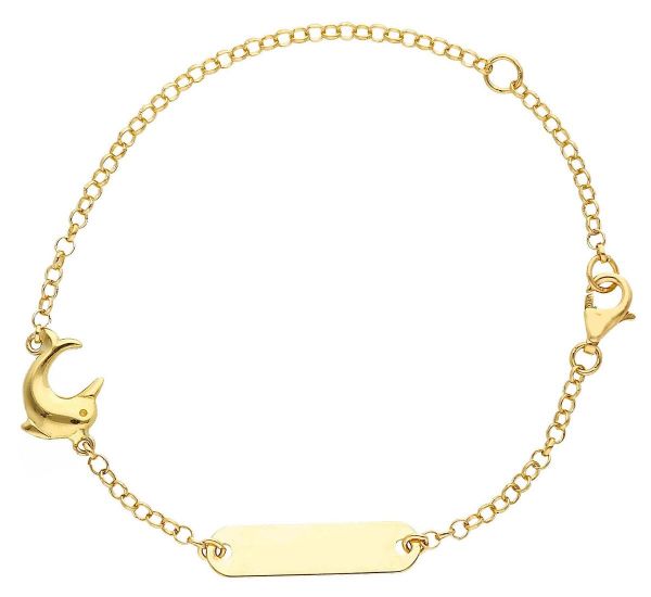 Picture of 18k yellow gold Dolphin Bracelet | Customized Tag | 14+2 cm