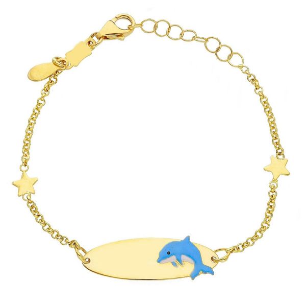 Imagen de Pulsera Delfín oro amarillo 18k | Tag personalizable | 12+2 cm