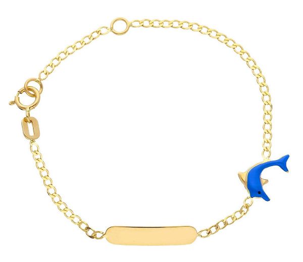 Imagen de Pulsera Delfín oro 18k esmalte | Tag personalizable | 16 cm