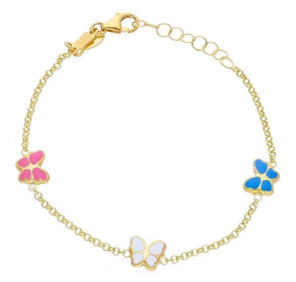 Imagen de Pulsera Mariposas oro amarillo 18k y esmalte | 12+2 cm