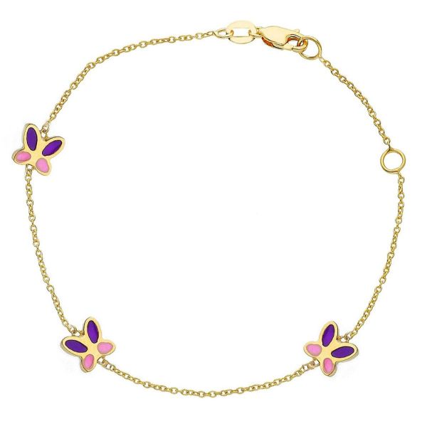 Immagine di Bracciale Farfalle oro giallo 18k e smalto | 14+2 cm 