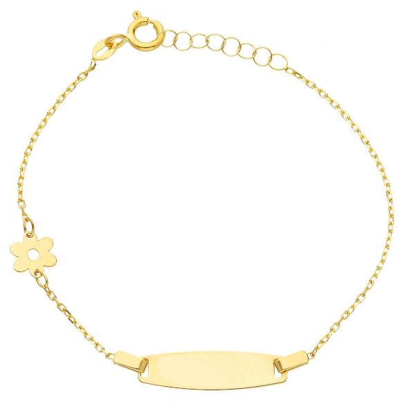 Imagen de Pulsera Flor oro amarillo 18k | Placa personalizable | 14+2 cm