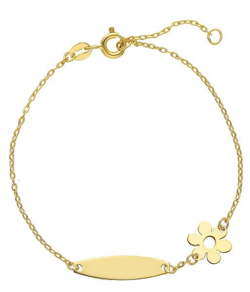 Imagen de Pulsera Flor oro amarillo 18k | Placa personalizable | 16 cm