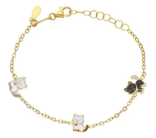 Immagine di Bracciale Gatti oro giallo 18k e smalto | 14 cm 