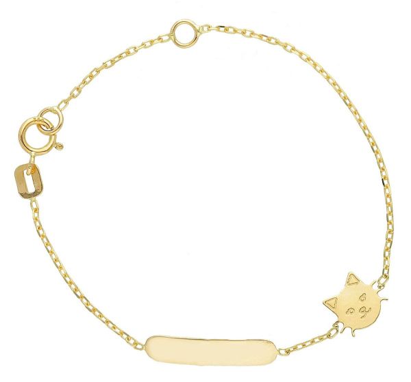 Picture of 18k yellow gold Kitten Bracelet | Customized Tag | 12+2 cm