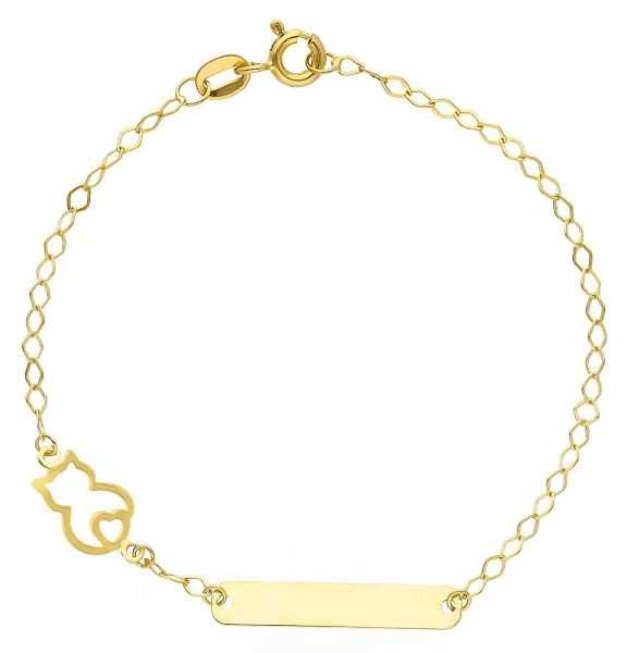 Imagen de Pulsera Gatito oro amarillo 18k | Placa personalizable | 16 cm