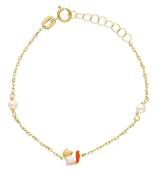 Imagen de Pulsera Gato oro amarillo 18k y esmalte | 14 cm