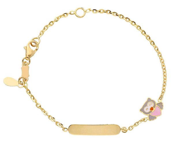 Picture of Enamel Owl Bracelet | 18k yellow gold | Custom Tag | 12+2 cm