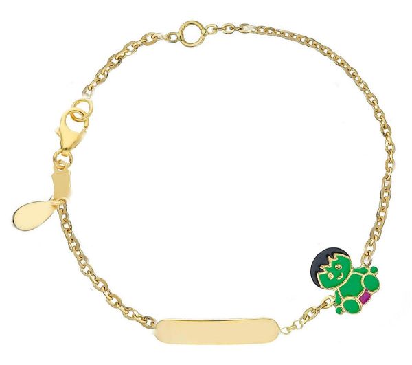 Imagen de Pulsera Baby Hulk oro amarillo 18k esmalte | Tag personalizado | 12+2 cm
