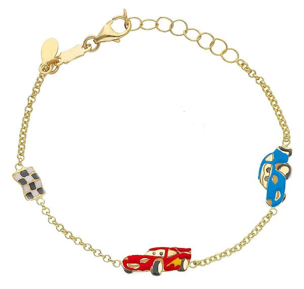 Imagen de Pulsera Coches oro amarillo 18k y esmalte | 14 cm