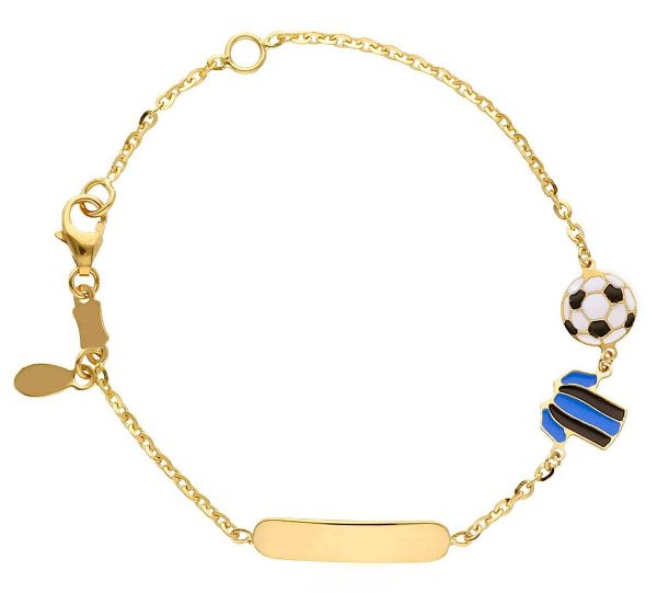 Immagine di Bracciale Maglia Inter nera/azzurra oro giallo 18k | Tag personalizzato | 14 cm 