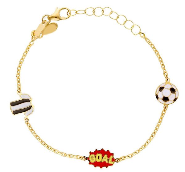 Immagine di Bracciale Maglia Juventus bianco/nera oro giallo 18k | 14 cm 