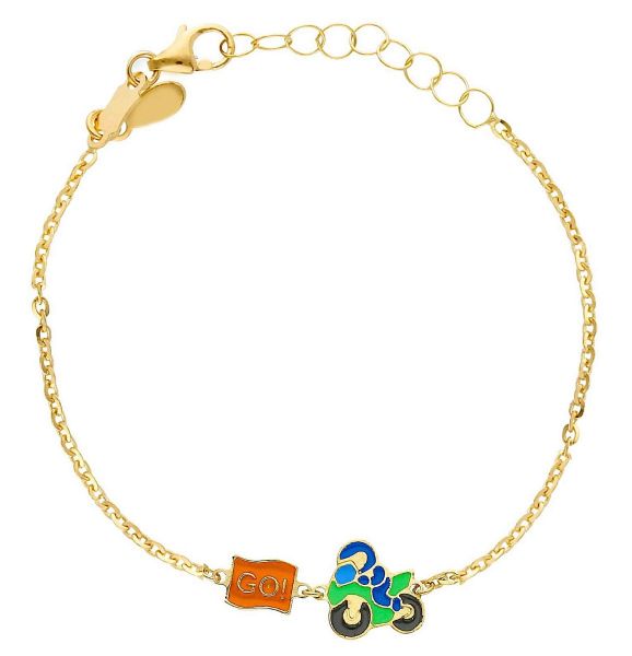 Picture of Enamel green Bike & Flag Bracelet | 18k gold | 14 cm