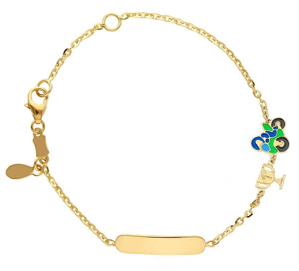 Picture of Enamel green Bike & Cup Bracelet | 18k gold | Custom Tag | 14 cm