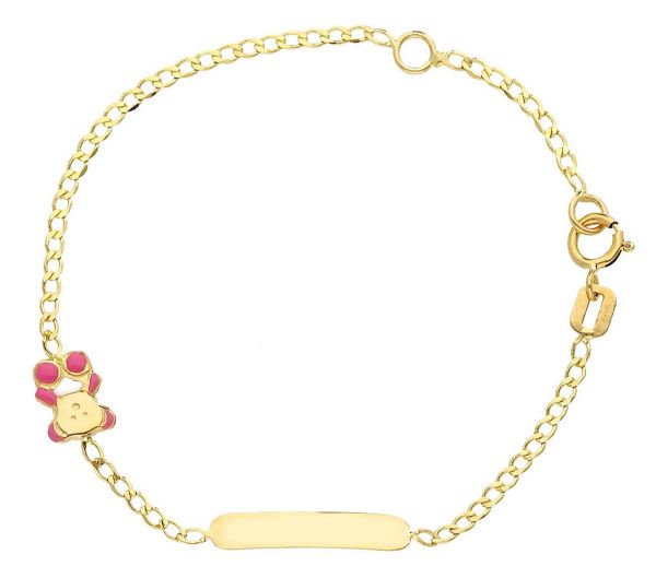 Imagen de Pulsera Osito oro 18k esmalte | Tag personalizable | 14 cm
