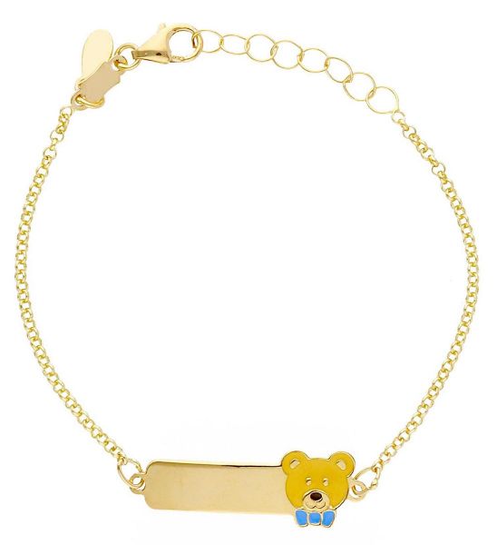 Immagine di Bracciale Orsetto oro giallo 18k smalto blu | Tag personalizzato | 14 cm 