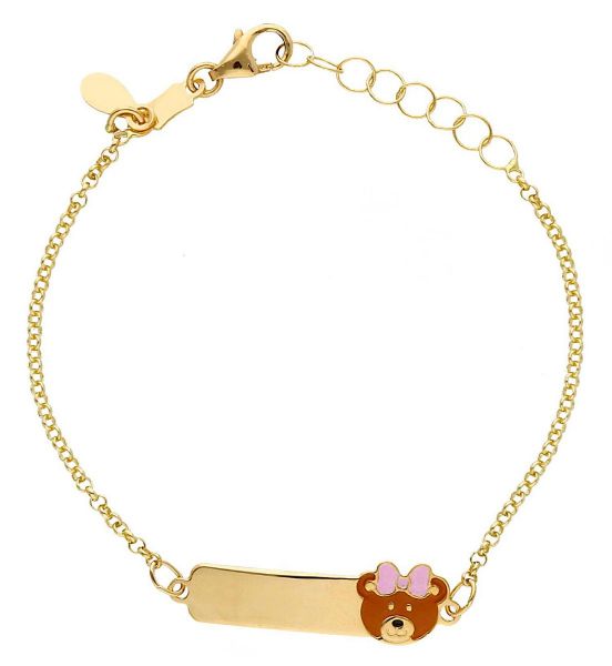 Picture of Pink enamel Teddy Bear Bracelet | 18k gold | Custom Tag | 14 cm