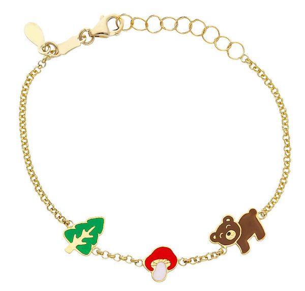 Immagine di Bracciale Orso Fungo Albero oro giallo 18k smalto | 12+2 cm 
