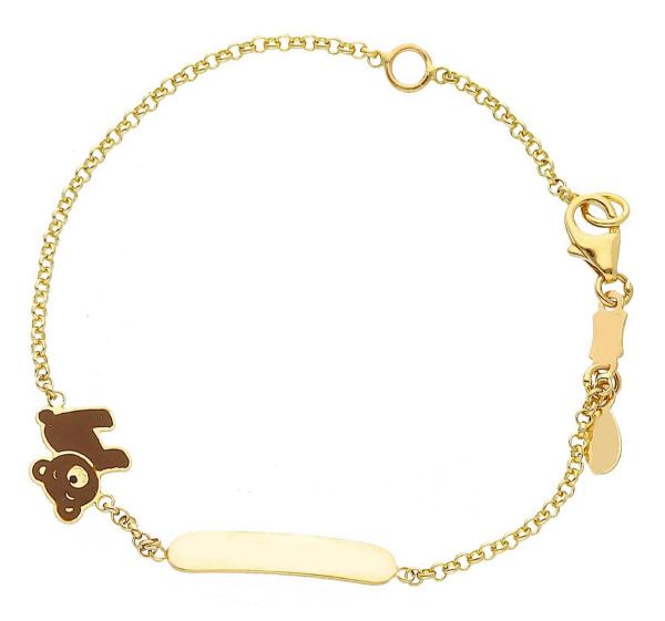 Immagine di Bracciale Orso oro giallo 18k smalto | Tag personalizzato | 12+2 cm 