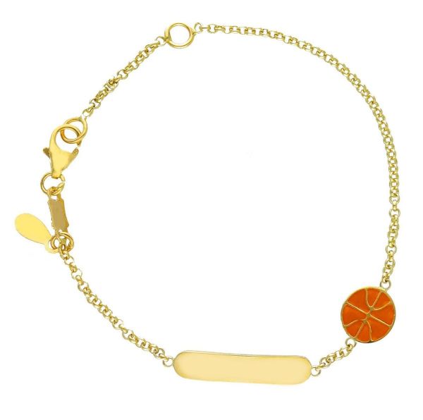 Immagine di Bracciale Palla da Basket oro giallo 18k smalto | Tag personalizzato | 13 cm 