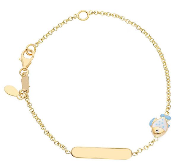 Immagine di Bracciale Pesciolino oro giallo 18k smalto | Tag personalizzato | 14 cm 