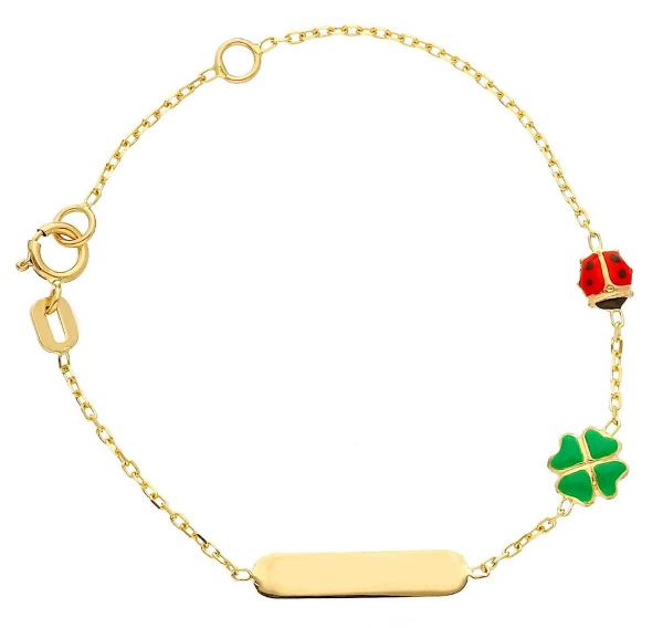Picture of Four-leaf Clover & Ladybug Bracelet | 18k gold | Custom Tag | 12+2 cm