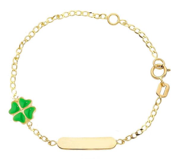 Picture of Enamel four-leaf Clover Bracelet | 18k gold | Custom Tag | 14 cm