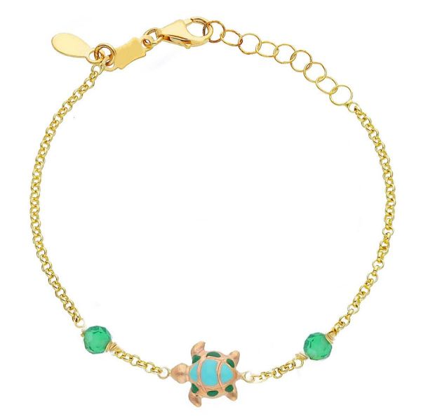 Imagen de Pulsera Tortuga oro amarillo 18k esmalte y piedras | 16 cm
