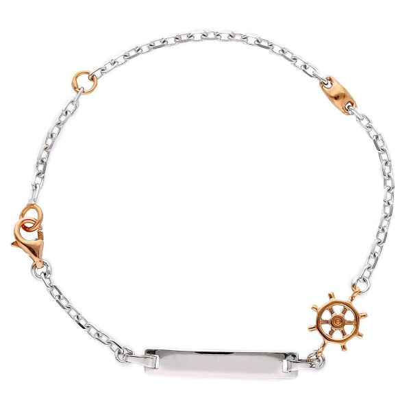 Imagen de Pulsera Timón oro rosa / blanco 18k | Placa personalizada | 17 cm