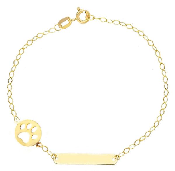 Imagen de Pulsera Pata oro amarillo 18k | Placa personalizable | 16,5 cm