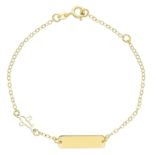 Imagen de Pulsera niño Avión oro amarillo 9k | Placa personalizable | 14+2 cm