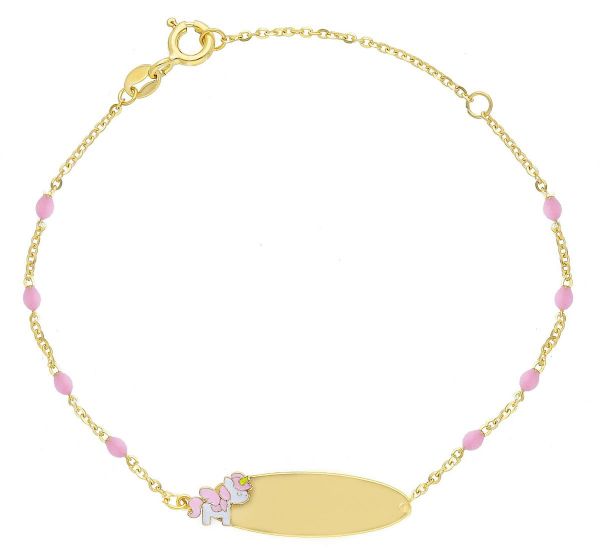 Imagen de Pulsera Unicornio oro 9k esmalte perlas | Tag | 14+3 cm