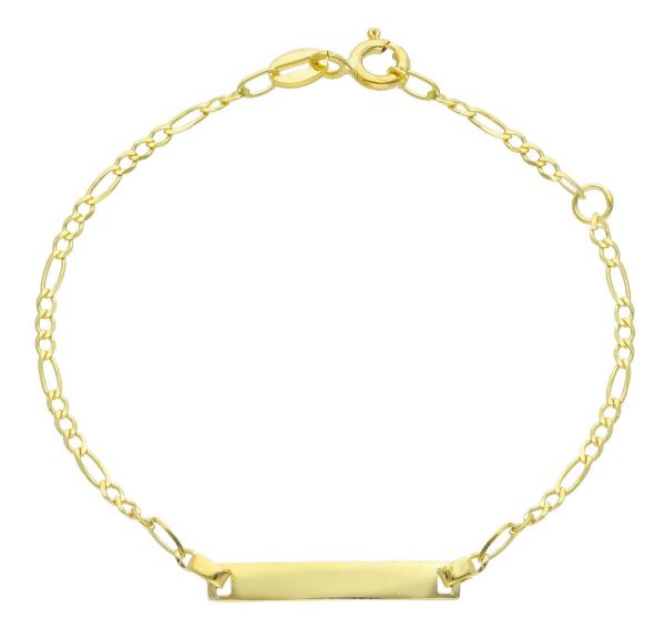 Picture of 9k yellow gold Figaro link kids' Bracelet | Custom Tag | 12+2 cm