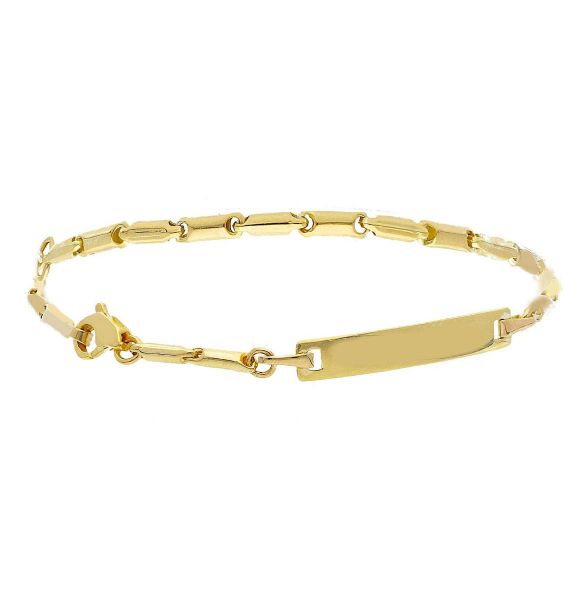 Picture of 9k yellow gold boys' tubular Bracelet | Custom Tag | 16 cm