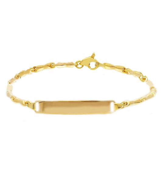 Picture of 9k yellow gold boys' tubular Bracelet | Custom Tag | 16 cm