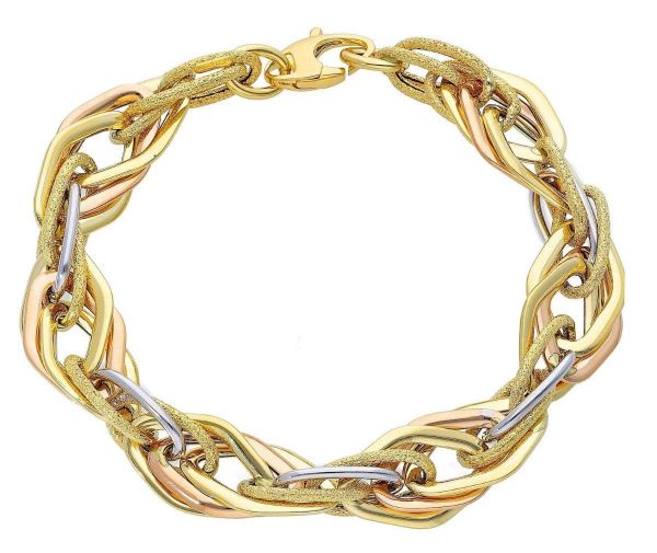 Immagine di Bracciale da donna maglia fantasia oro tricolor 18k | 19 cm