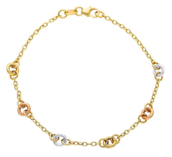 Immagine di Bracciale da donna maglia fantasia oro tricolor 18k | 19 cm