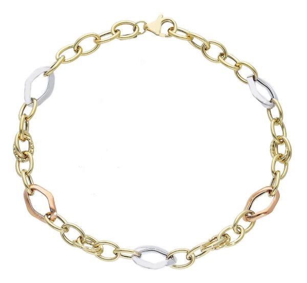 Immagine di Bracciale da donna maglia fantasia oro tricolor 18k | 19 cm