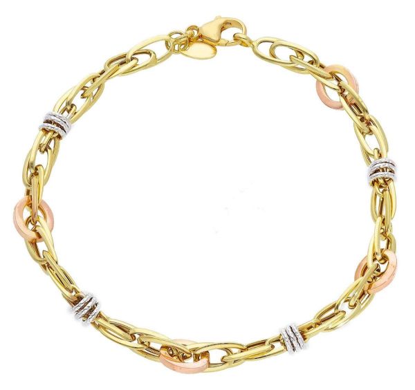 Immagine di Bracciale da donna maglia fantasia oro tricolor 18k | 19 cm