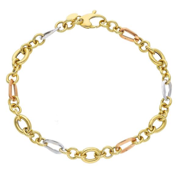 Immagine di Bracciale da donna maglia fantasia oro tricolor 18k | 19 cm 