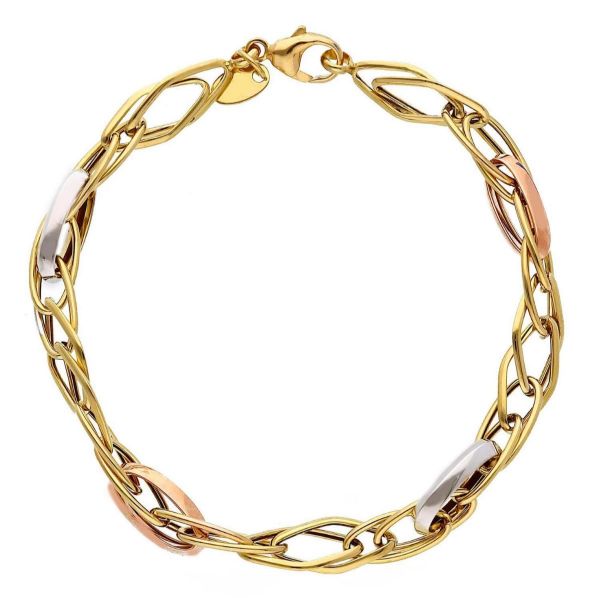 Immagine di Bracciale da donna maglia fantasia oro tricolor 18k | 19 cm 