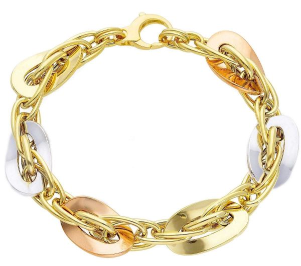 Immagine di Bracciale da donna maglia fantasia oro tricolor 18k | 20 cm