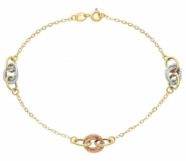 Immagine di Bracciale da donna maglia fantasia oro tricolor 18k | 20 cm