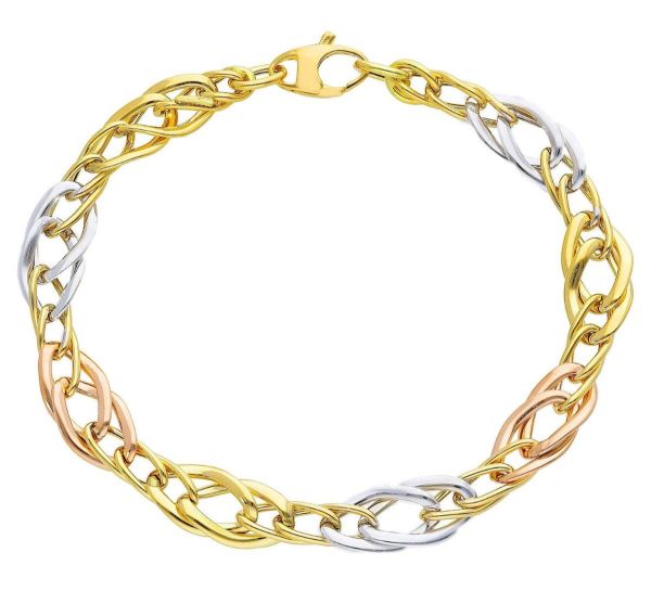 Immagine di Bracciale da donna maglia fantasia oro tricolor 18k | 20 cm 