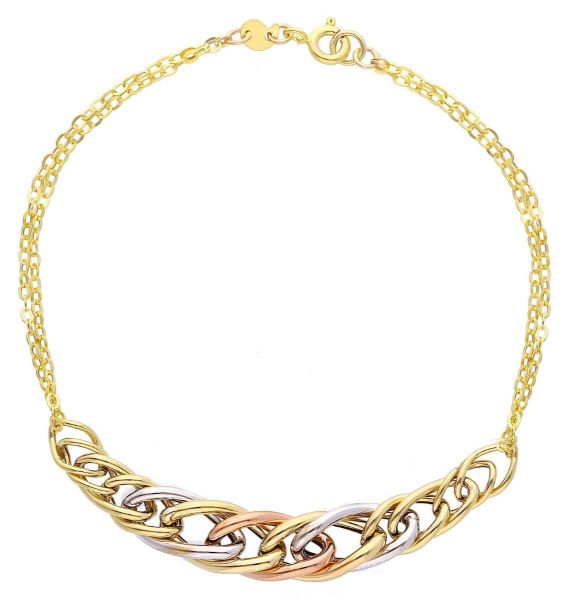 Immagine di Bracciale da donna maglia fantasia oro tricolor 9k | 20 cm