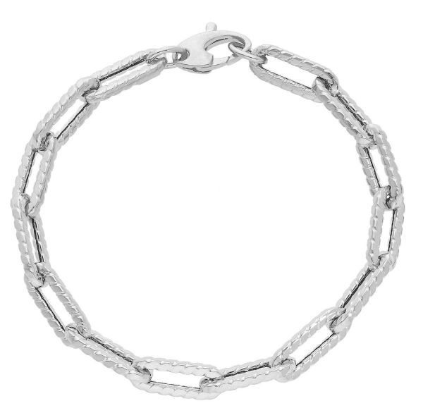 Imagen de Pulsera malla Paperclip estriada oro blanco 18k | 19 cm