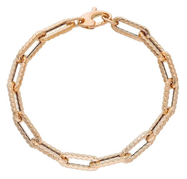 Imagen de Pulsera malla Paperclip estriada oro rosa 18k | 19 cm
