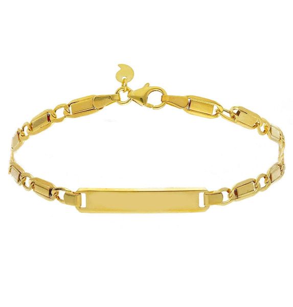Imagen de Pulsera eslabón plano hueco oro 9k | Tag personalizable | 21 cm