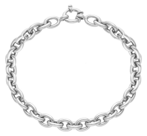 Imagen de Pulsera Rolo oval para hombre y mujer oro blanco 18k | 20 cm